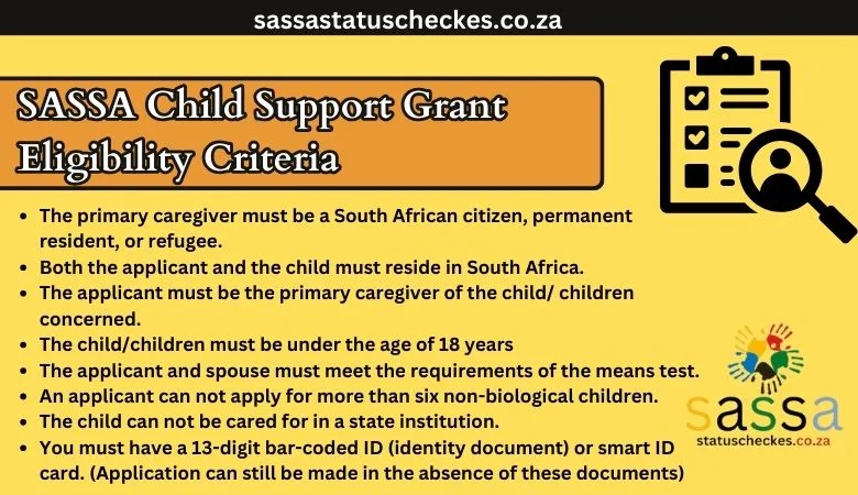 Eligibilty criteria for Sassa child support grant 2024